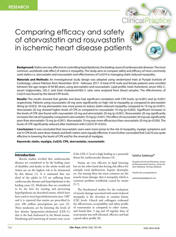Comparing efficacy and safety of atorvastatin and rosuvastatin in ischemic heart disease patients
