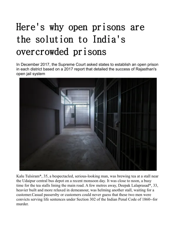 Here's why open prisons are the solution to India's overcrowded prisons