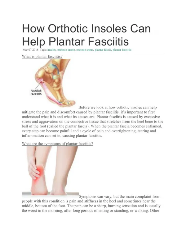 How Orthotic Insoles Can Help Plantar Fasciitis