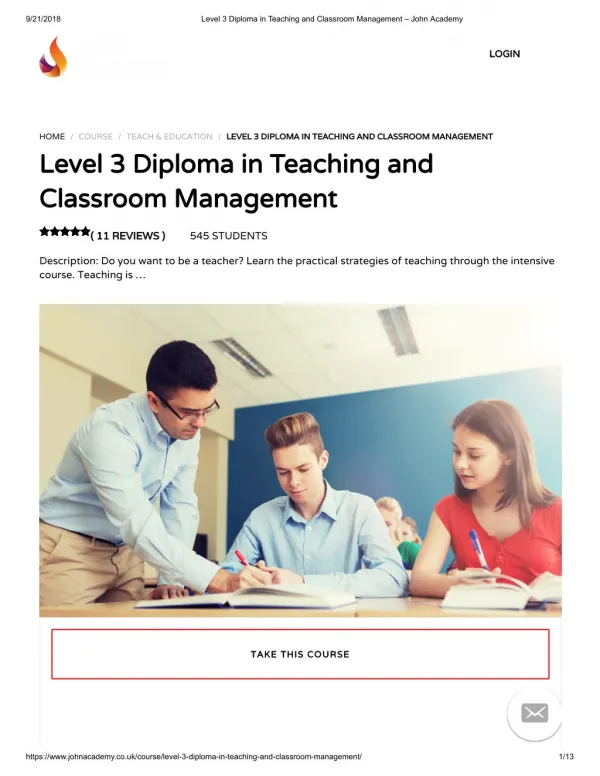 Level 3 Diploma in Teaching and Classroom Management - John Academy