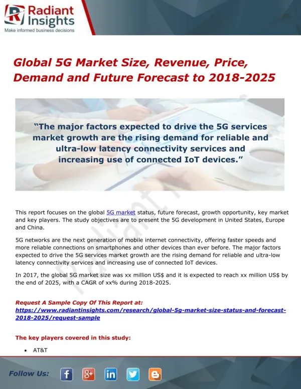 Global 5G Market Size, Revenue, Price, Demand and Future Forecast to 2018-2025