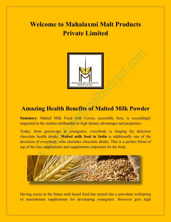 Malted milk food in India, barley malt extract, malt based food in India