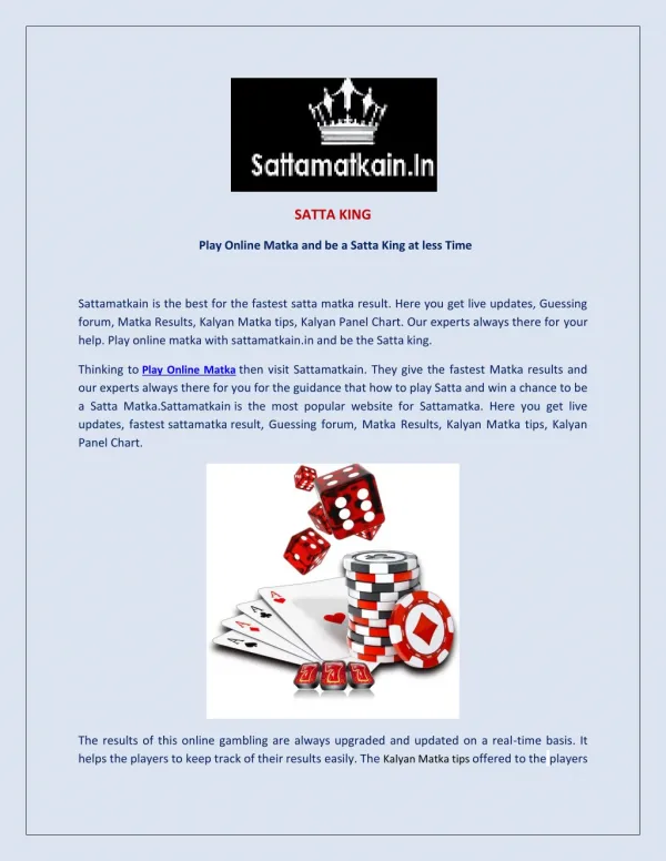 Play Online Matka and be a Satta King at less Time