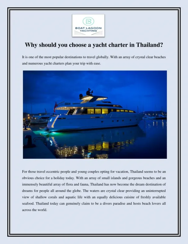 Why should you choose a yacht charter in Thailand?
