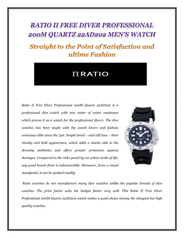 RATIO II FREE DIVER PROFESSIONAL 200M QUARTZ MEN’S WATCH
