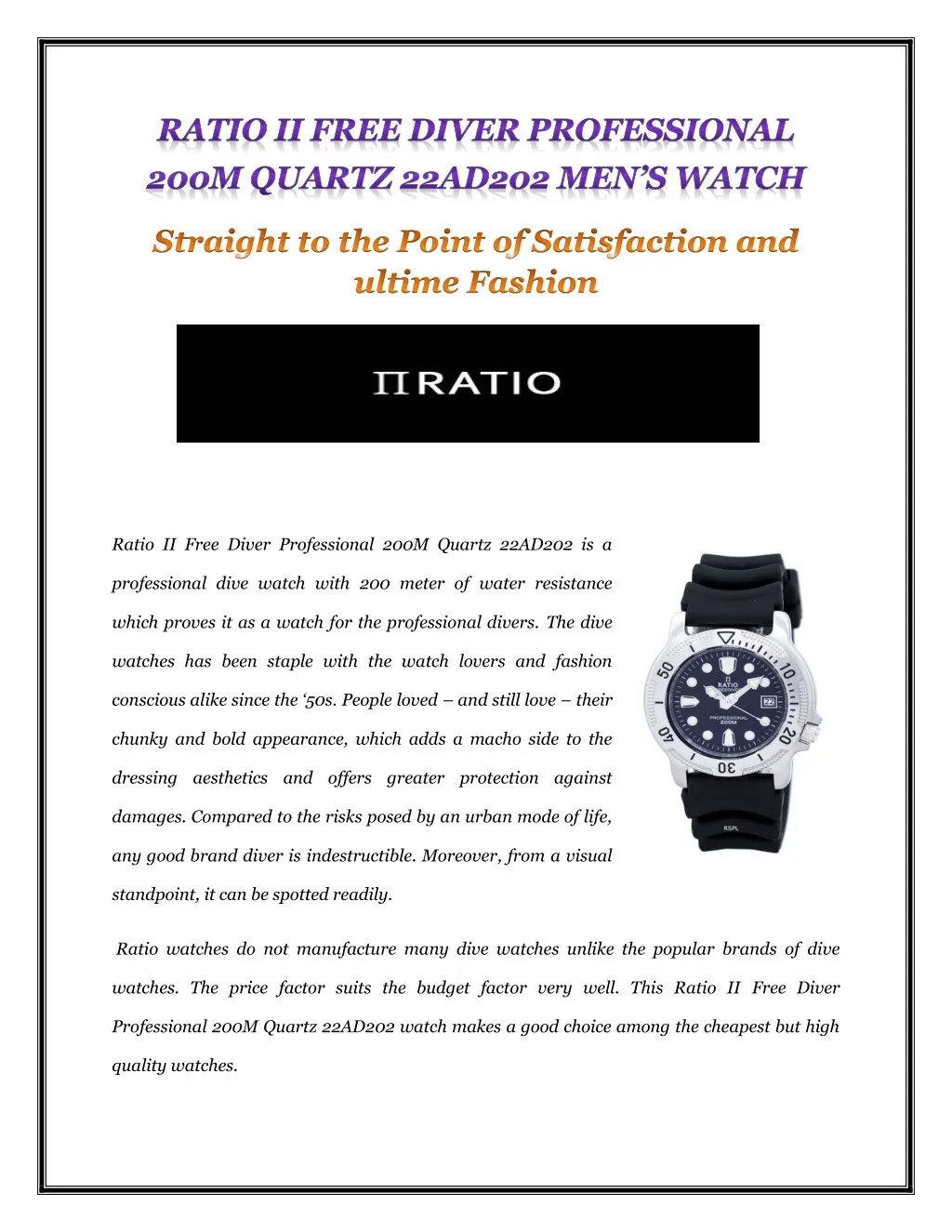 ratio ii free diver professional 200m quartz