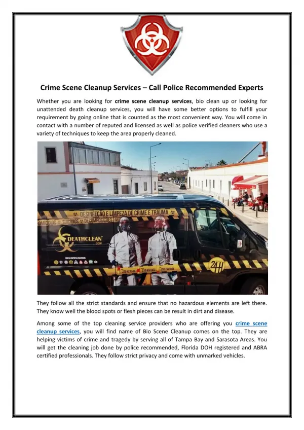 Crime Scene Cleanup Services – Call Police Recommended Experts