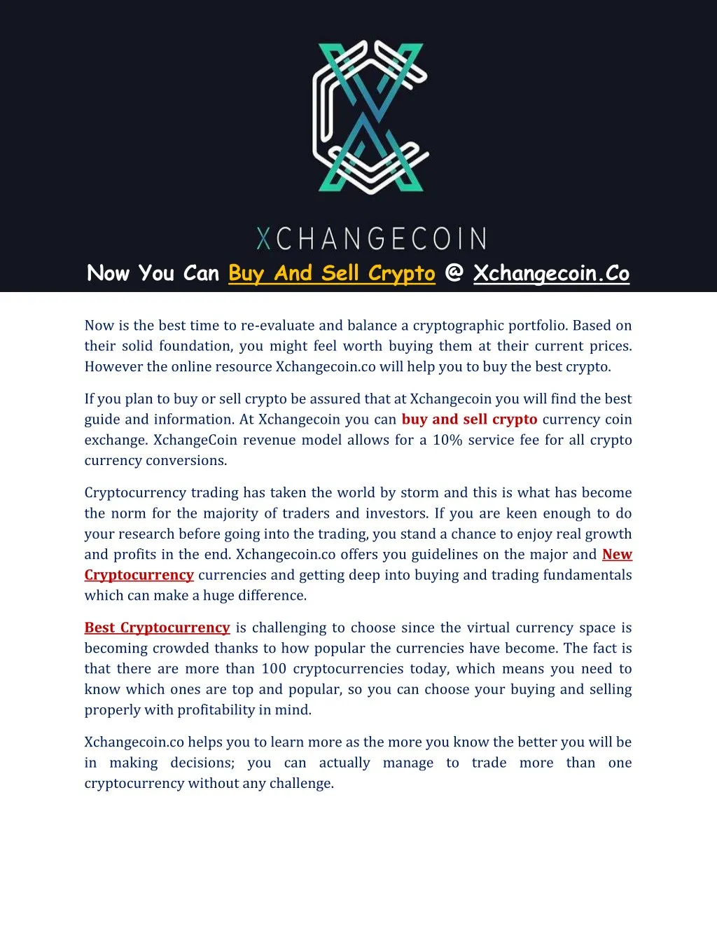 now you can buy and sell crypto @ xchangecoin co