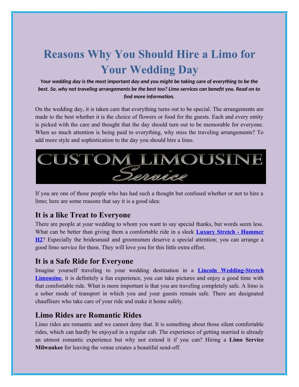 reasons why you should hire a limo for your