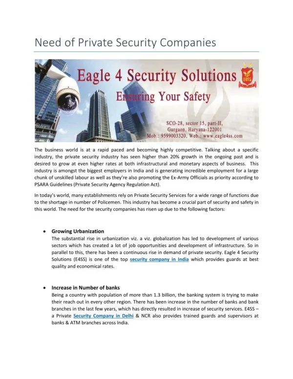 Need of Private Security Companies