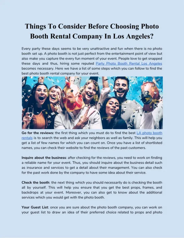 Things To Consider Before Choosing Photo Booth Rental Company In Los Angeles?