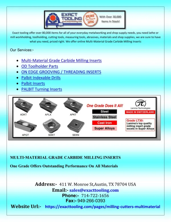 Multi-Material Grade Carbide Milling Inserts