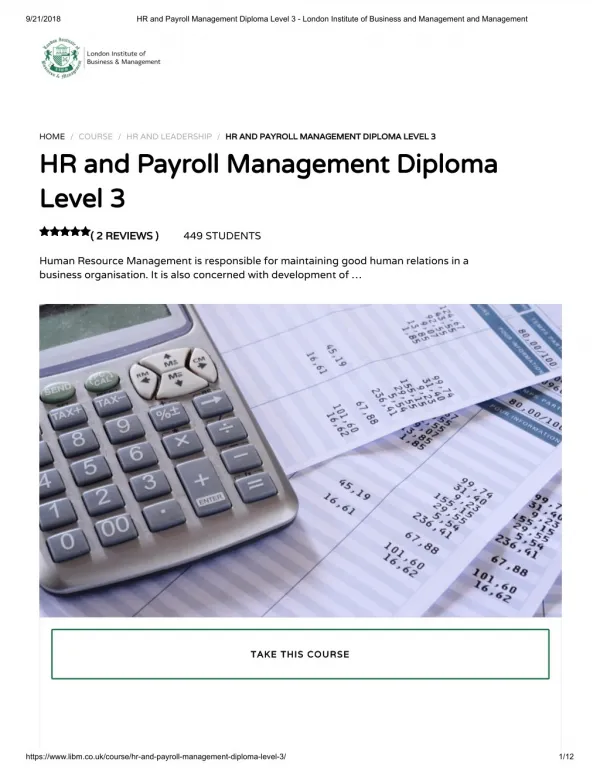 HR and Payroll Management Diploma Level 3 - LIBM