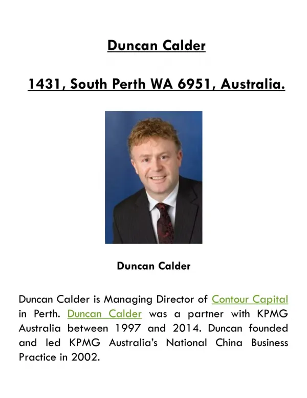 Duncan Calder - Managing Director of ContourCapital,com.au, Perth