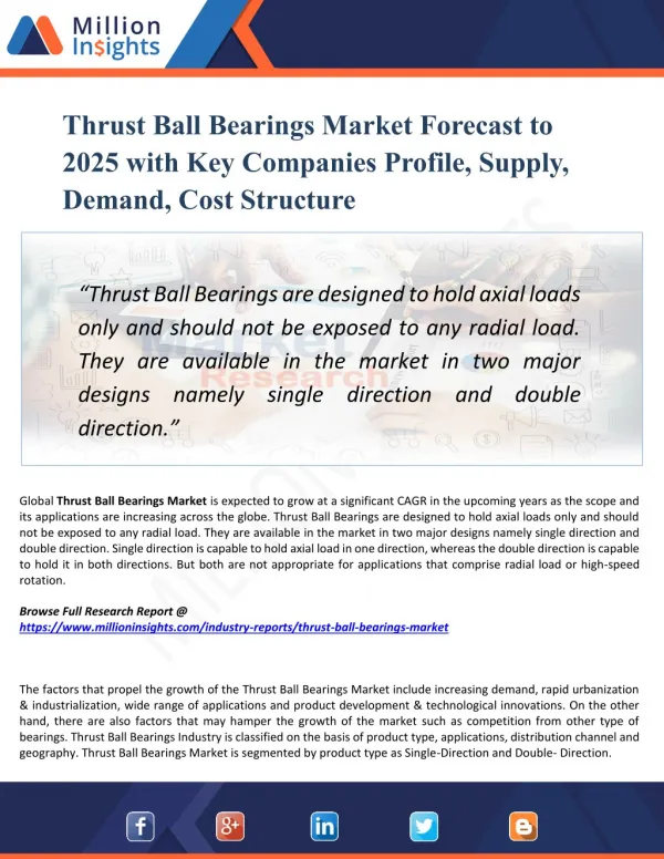 Thrust Ball Bearings Market Top Manufacturers, Growth, Trends, Competitive Landscape, Price and Forecasts to 2025