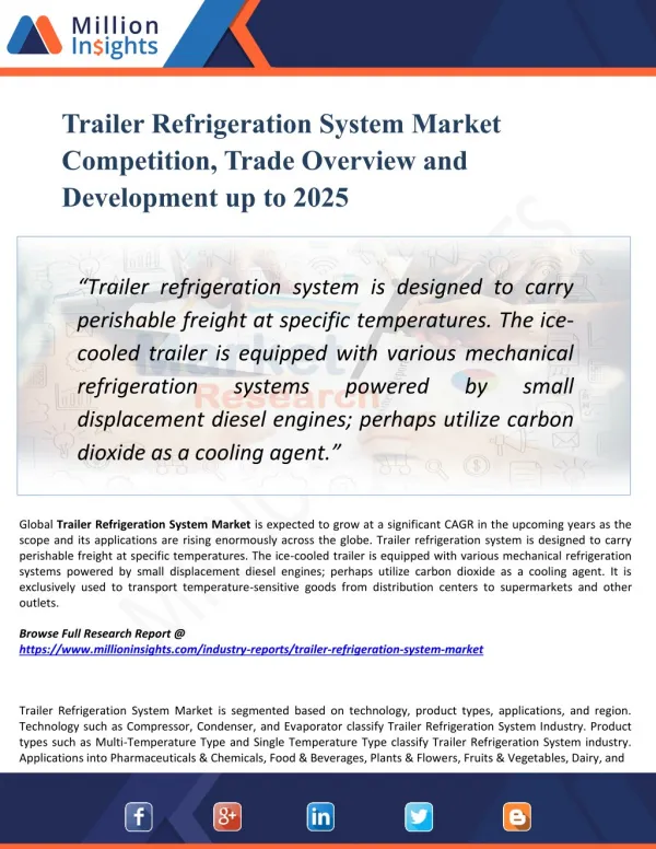 Trailer Refrigeration System Market Outlook 2025: Market Trends, Segmentation, Market Growth And Competitive Landscape