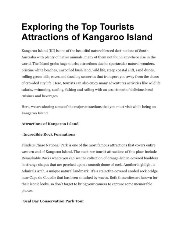Exploring the Top Tourists Attractions of Kangaroo Island