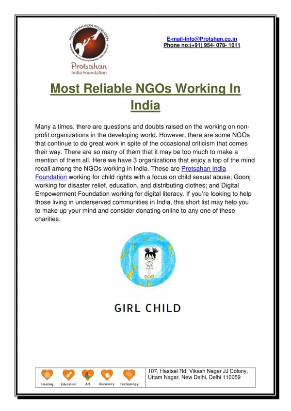 Most Reliable NGOs Working In India