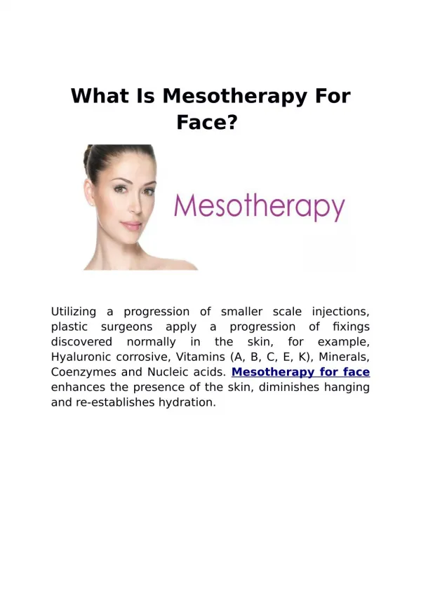 What Is Mesotherapy For Face?