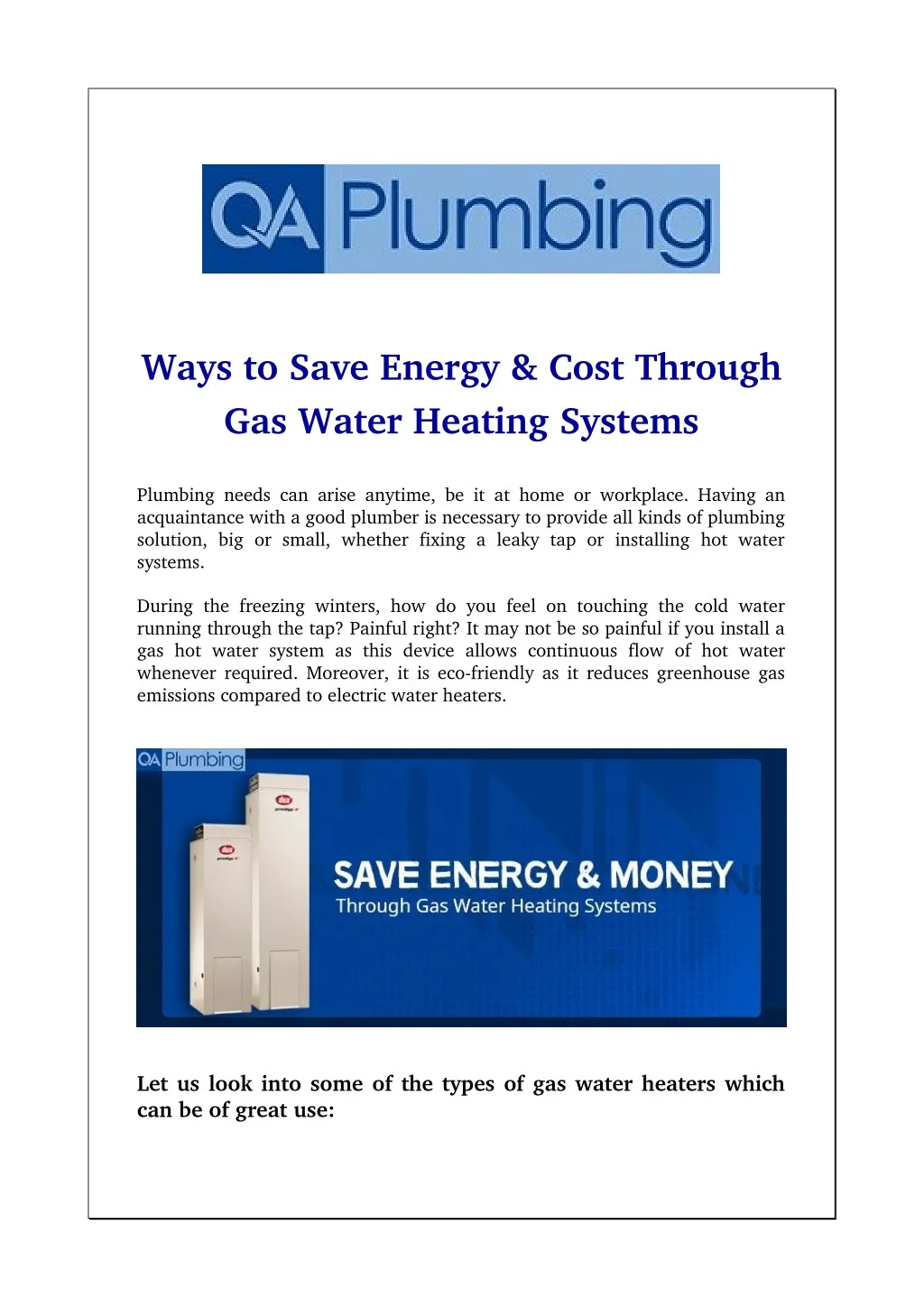 ways to save energy cost through gas water