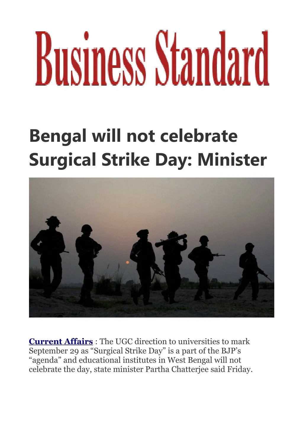bengal will not celebrate surgical strike
