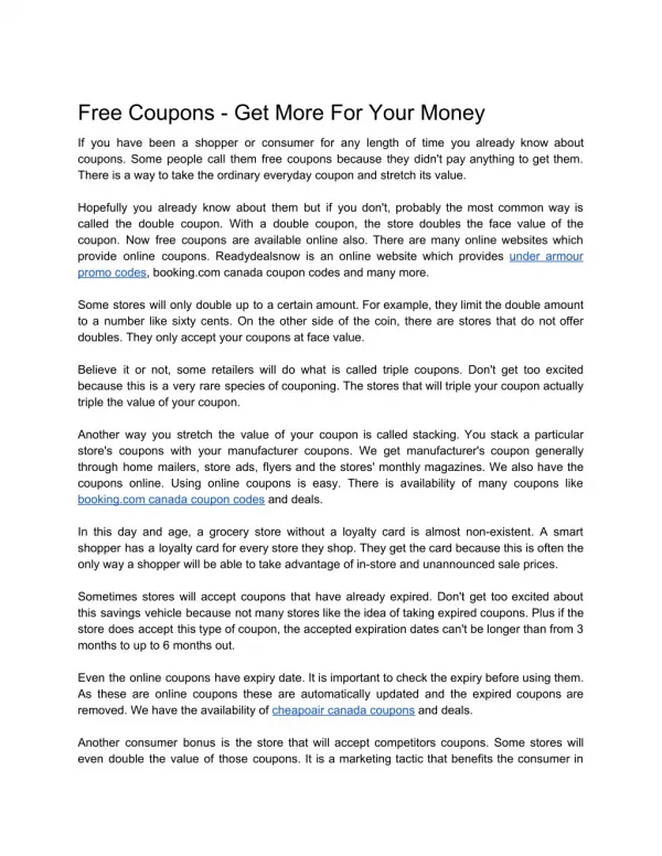 Free Coupons - Get More For Your Money