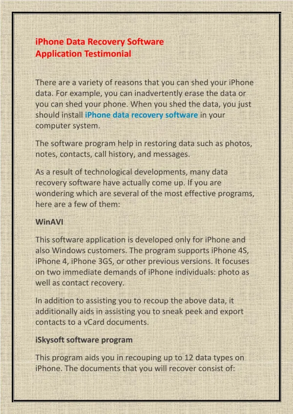 iPhone Data Recovery Software Application Testimonial –