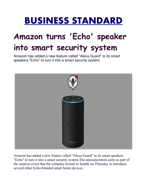Amazon turns 'Echo' speaker into smart security system