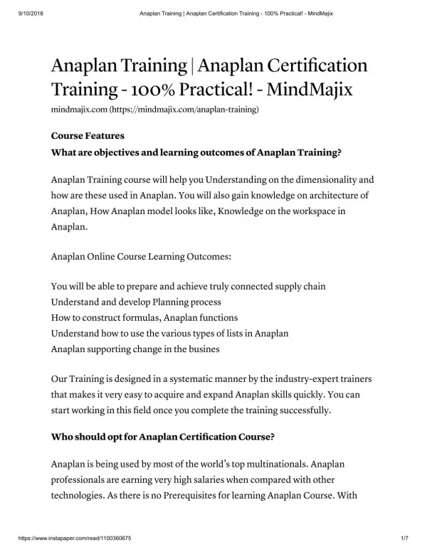 Anaplan Online Training with Free Certification