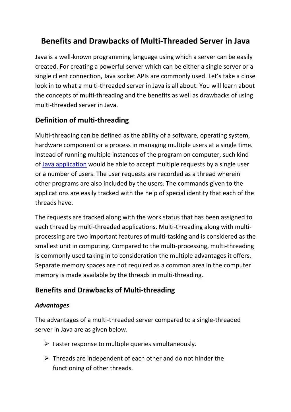 benefits and drawbacks of multi threaded server