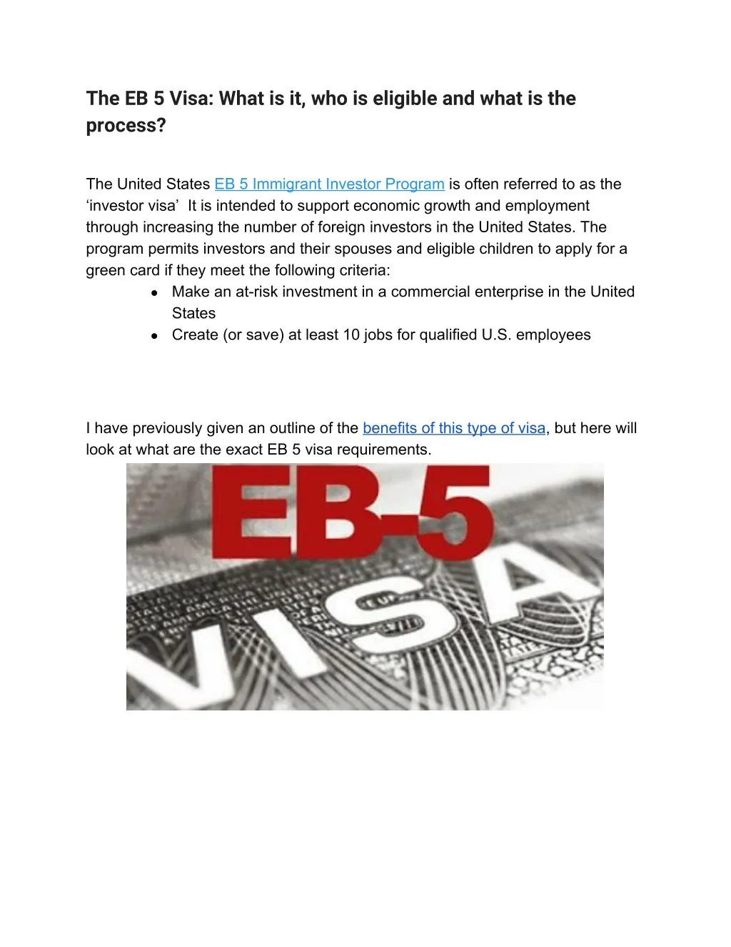 the eb 5 visa what is it who is eligible and what