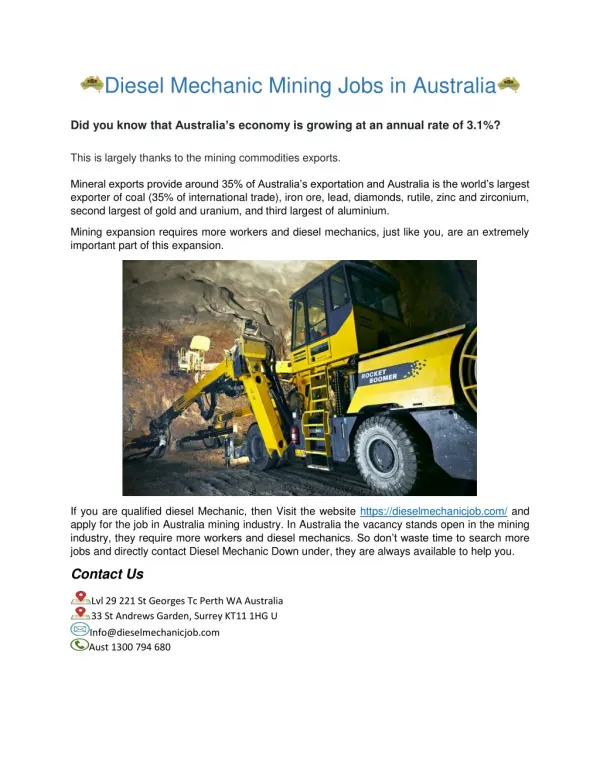 Mining Job in Australia