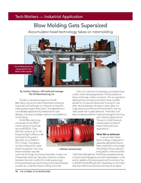 The Journal Of Blow Molding -Pet All Manufacturing Inc