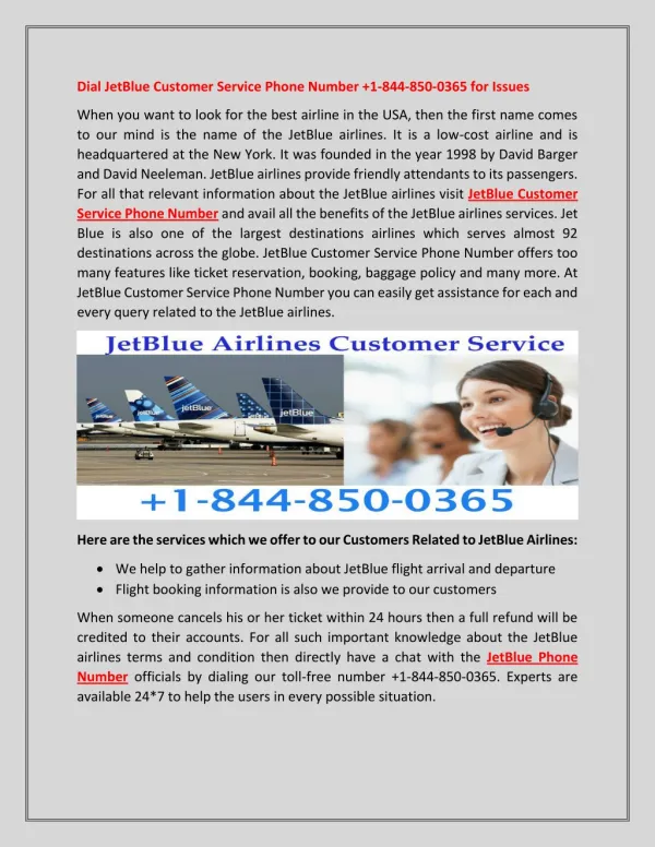 JetBlue Customer Service Phone Number Agents for Issues