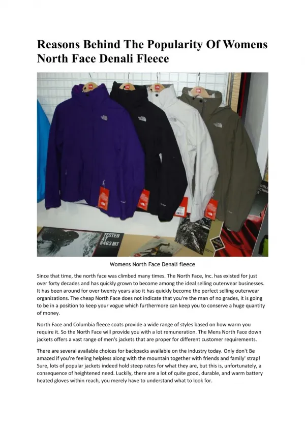 Reasons Behind The Popularity Of Womens North Face Denali Fleece