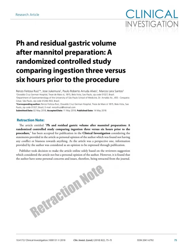 Ph and residual gastric volume after mannitol preparation: A randomized controlled study comparing ingestion three versu
