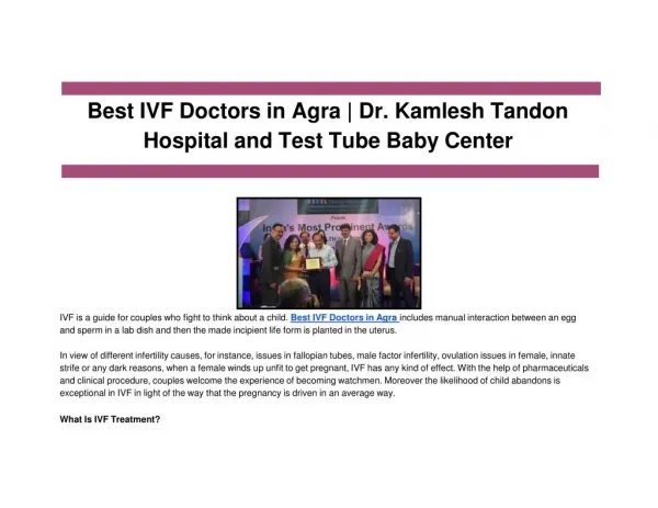 Best IVF Doctors in Agra | Dr. Kamlesh Tandon Hospital and Test Tube Baby Center