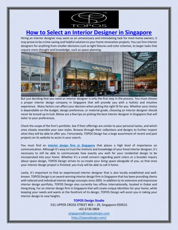 How to Select an Interior Designer in Singapore
