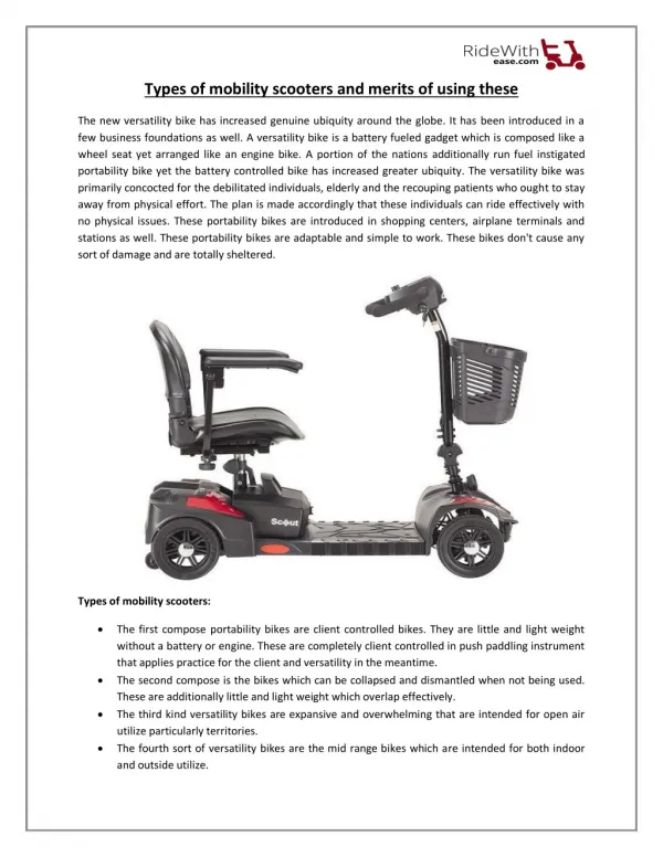 Types of mobility scooters and merits of using these