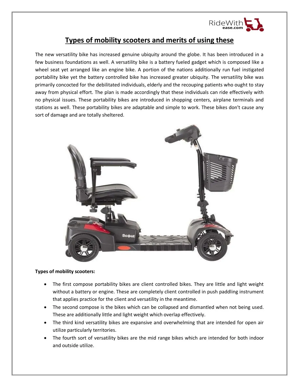 types of mobility scooters and merits of using