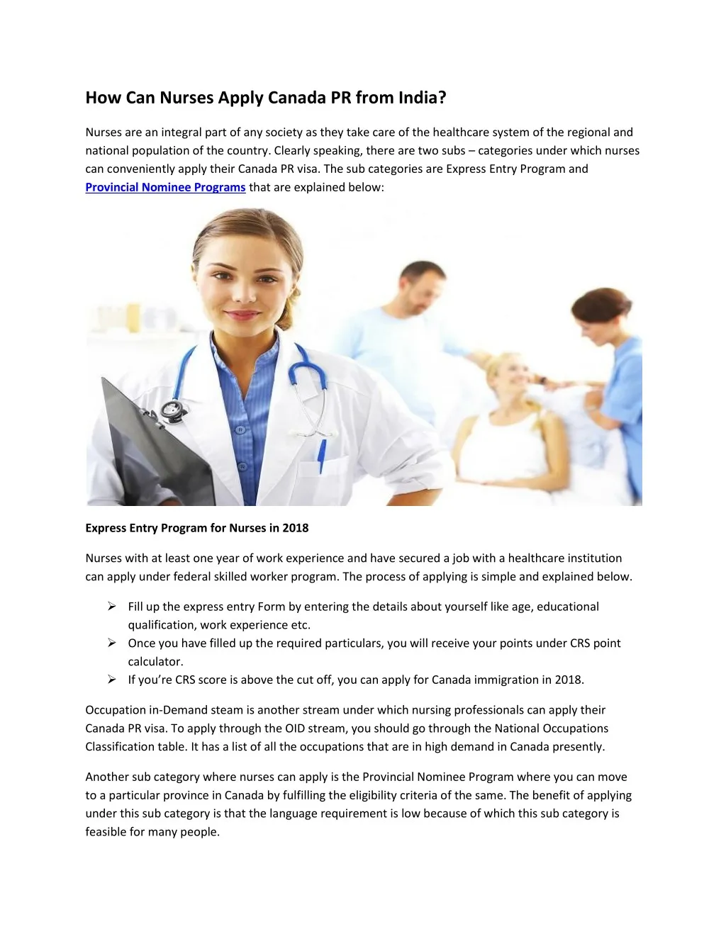how can nurses apply canada pr from india
