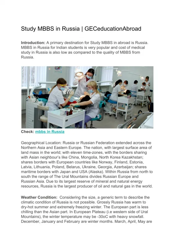 MBBS Admission in Russia | GECeducationAbroad