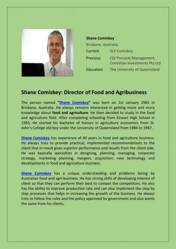 Shane Comiskey: Director of Food and Agribusiness