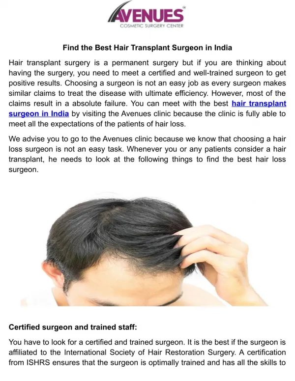 Find the Best Hair Transplant Surgeon in India