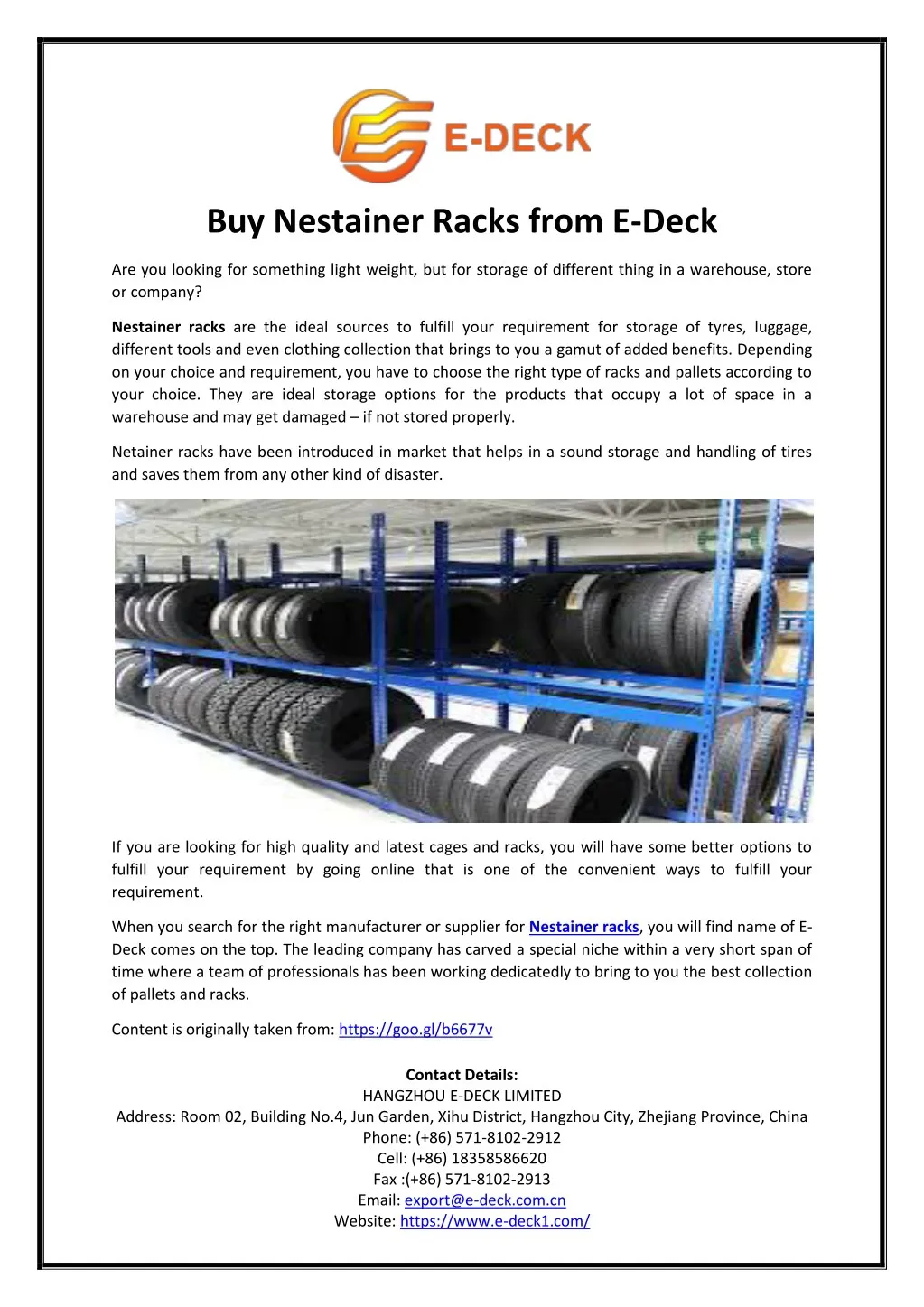 buy nestainer racks from e deck