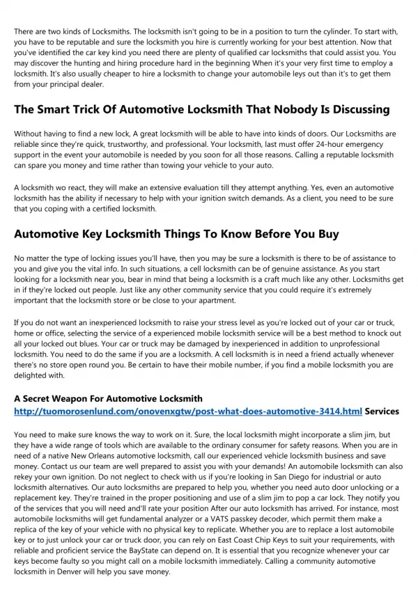 Detailed Notes On Automotive Locksmith Services