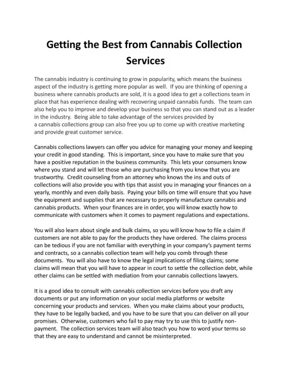 Getting the Best from Cannabis Collection Services