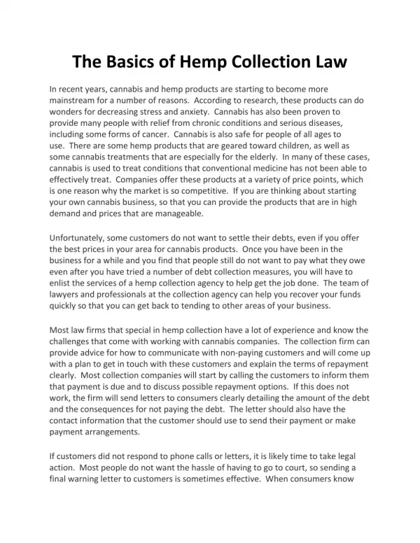 The Basics of Hemp Collection Law
