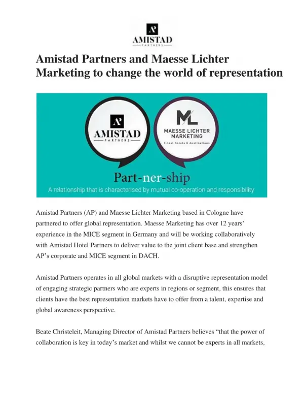 Amistad Partners and Maesse Lichter Marketing to change the world of representation