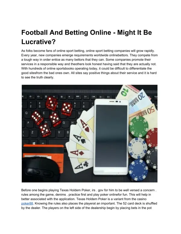 Football And Betting Online - Might It Be Lucrative?